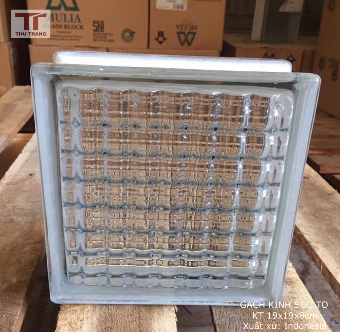 GẠCH KÍNH TRANG TRÍ LẤY SÁNG INDOENSIA SỌC TO (19x19x8cm)