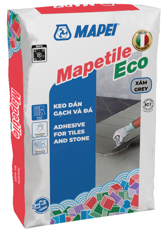 Keo dán gạch thương hiệu Ý- Mapei Mapetile eco grey ( bao 25kg)
