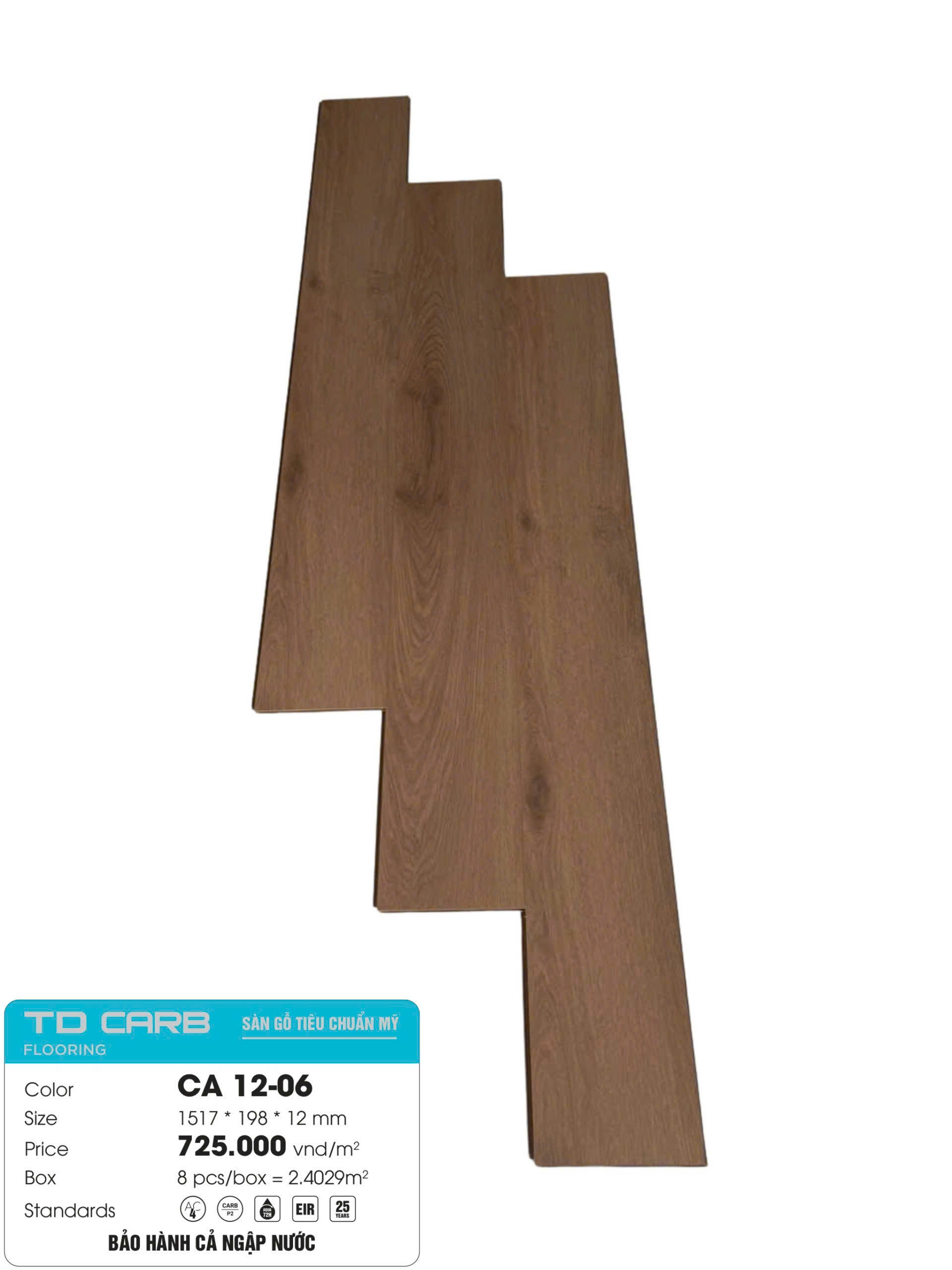 SÀN GỖ CÔNG NGHIỆP TD CARB CA 12-06 (1517x198x12mm)