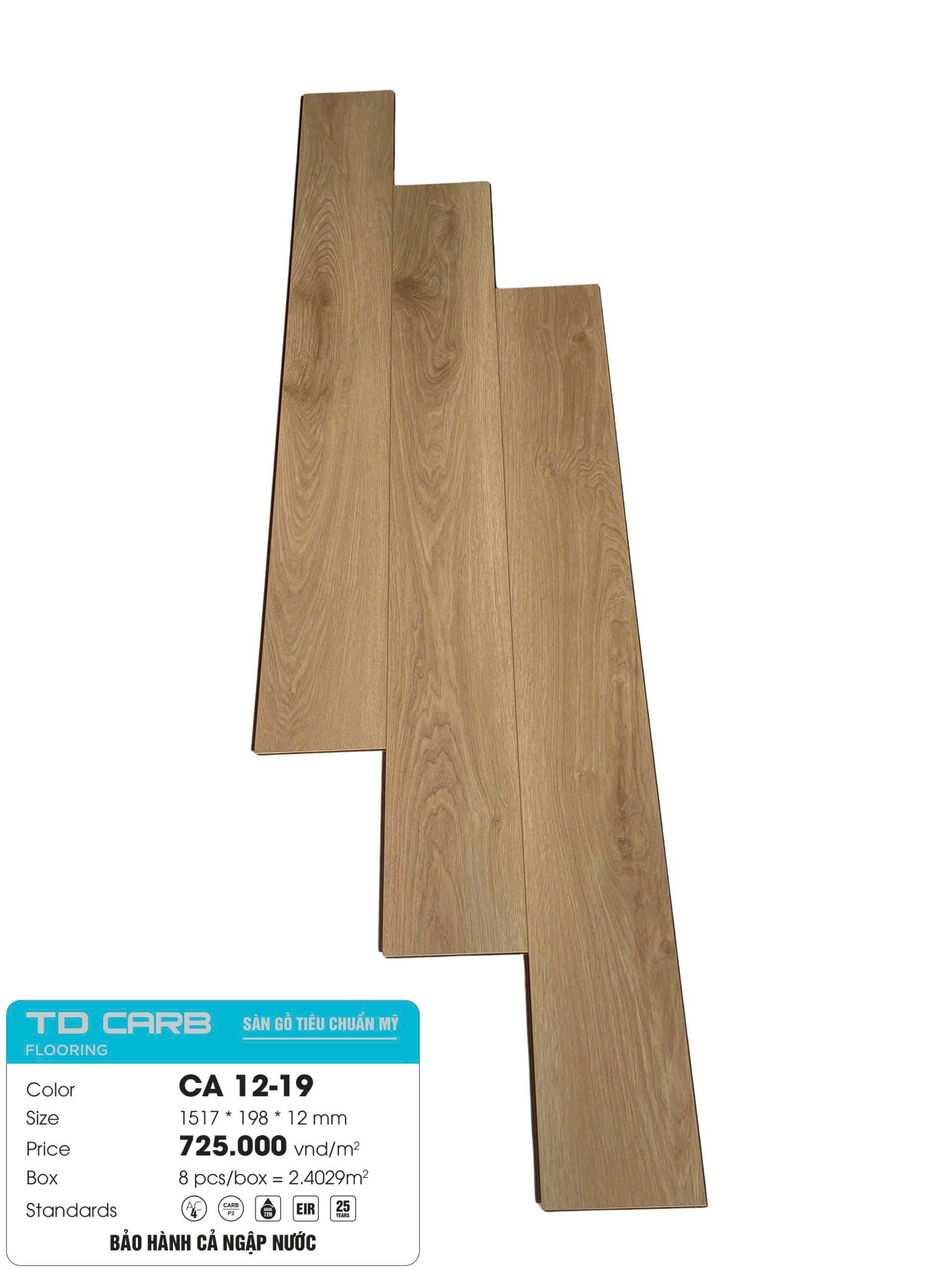 SÀN GỖ CÔNG NGHIỆP TD CARB CA 12-19 (1517x198x12mm)